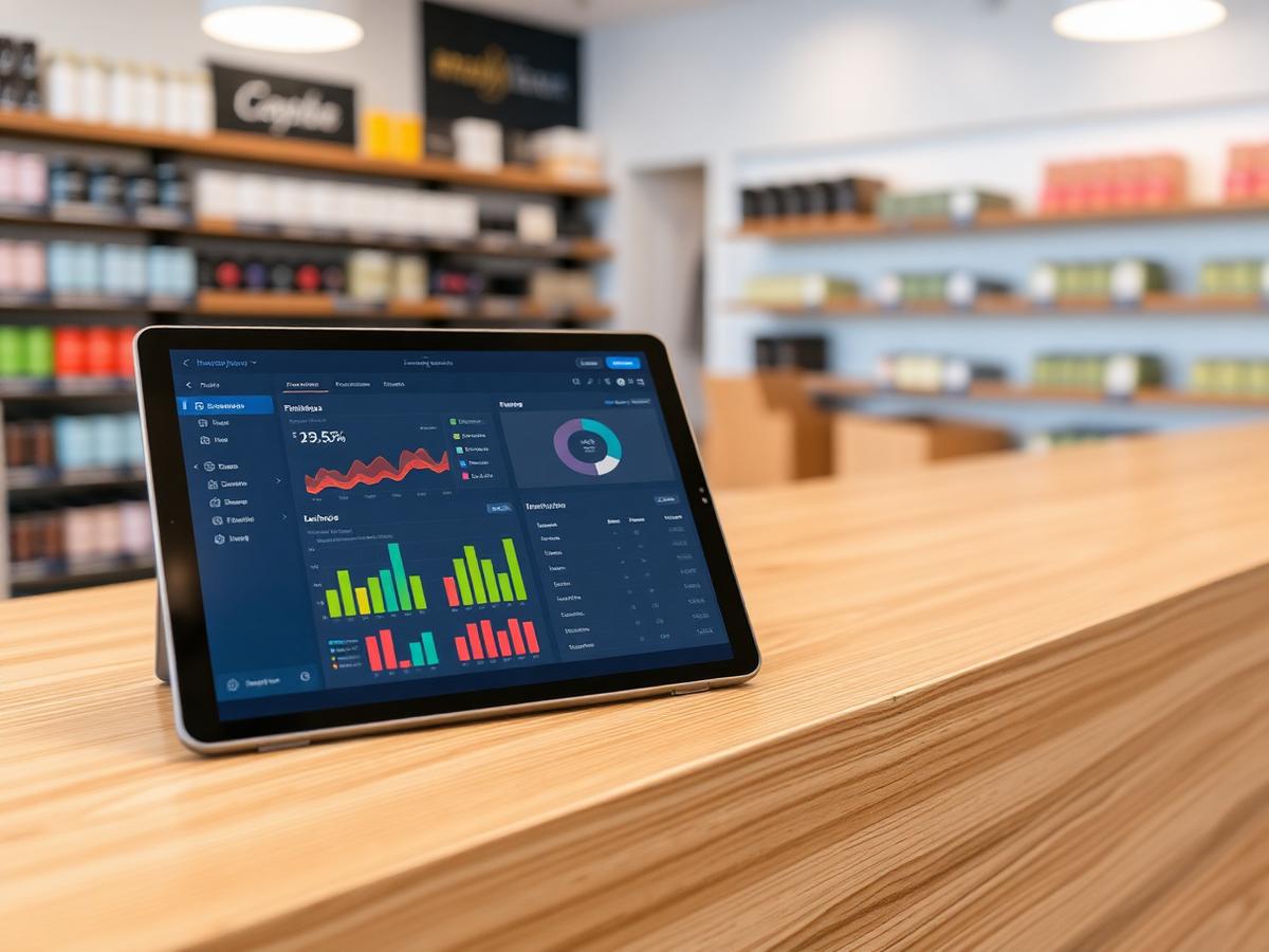 Tablet showing a sales analytics dashboard